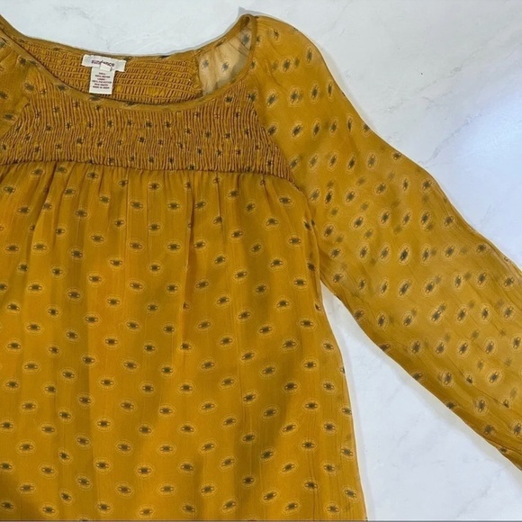 Sundance XS Yellow Lorna Sheer Sleeve Smocked Blouse Cottagecore Prairie Boho - Picture 3 of 5